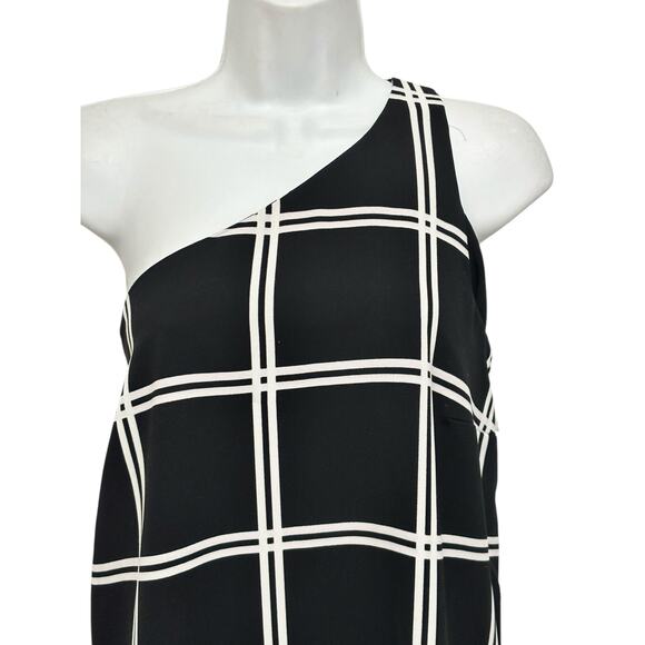 bar III Women's Grid One Shoulder Mini Dress Size XL Black Ruffle Whimsygoth - Picture 3 of 6